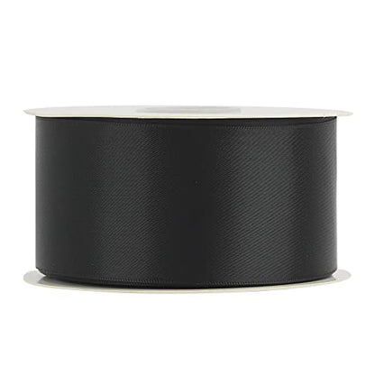 HUIHUANG Black Double-Faced Satin Ribbon 2 inch Continuous 25 Yards - color: Black, size: 2 inch