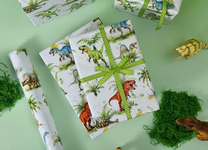 Sikiweiter Dinosaur Wrapping Paper Roll - Watercolor Dino & Palm Tree Design - 17 inch x 16.5 feet (Dinosaur) - color: Dinosaur