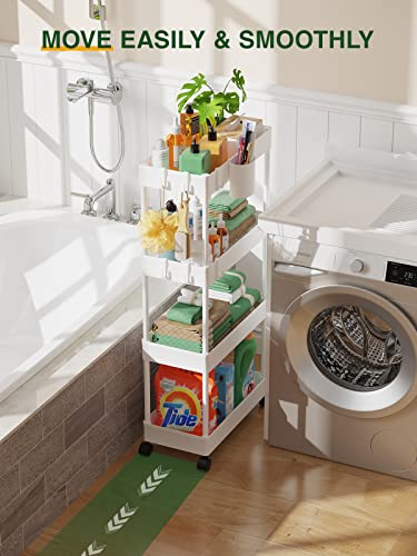 LEHOM Slim Rolling Storage Cart - 4 Tiers Bathroom Organizer Utility Cart - color: Pear White