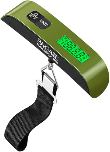 BAGAIL Digital Luggage Scale, 110lbs Hanging Baggage Scale with Backlit LCD Display, Portable Suitcase Weighing Scale, Travel Luggage Weight Scale with Hook, Strong Straps for Travelers - color: Olive Green