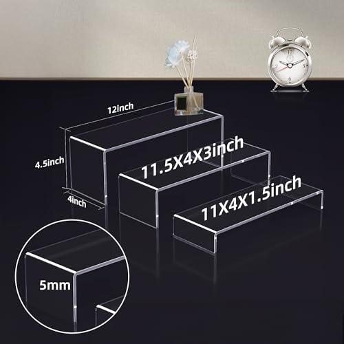 Jusalpha 6 Pcs 12" Large Acrylic Risers 5mm thickness Rectangular Display Shelf for Cupcake Stand, Tiered Display Stand for Funko Candy Shoe Showcase, Collectibles (6 PIeces) - size: 6 PIeces