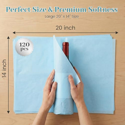 Shindel Light Blue Tissue Paper 120 Sheets, 20 X 14 inch for Gift Bags - color: Blue