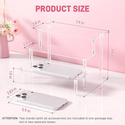 2 Packs Acrylic Display Stand Riser,3 Tier Perfume Organizer Cupcake Stand - color: Clear, size: 7.9x2.8 inch