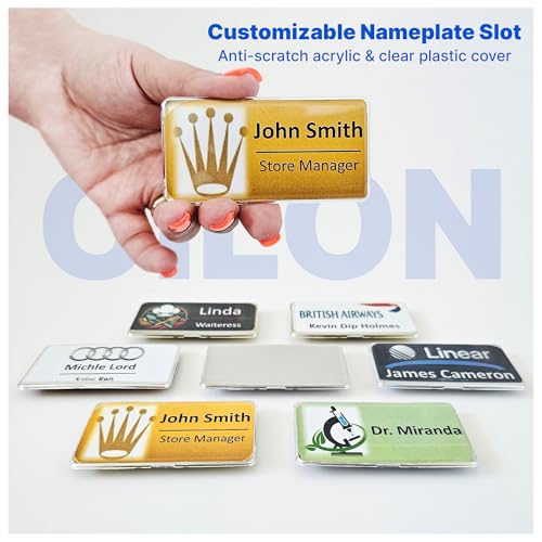 CiLoN 10 Pack DIY Reusable Magnetic Name Badge Holder + Clear Acrylic Cover - color: Silver, size: 1" x 3"
