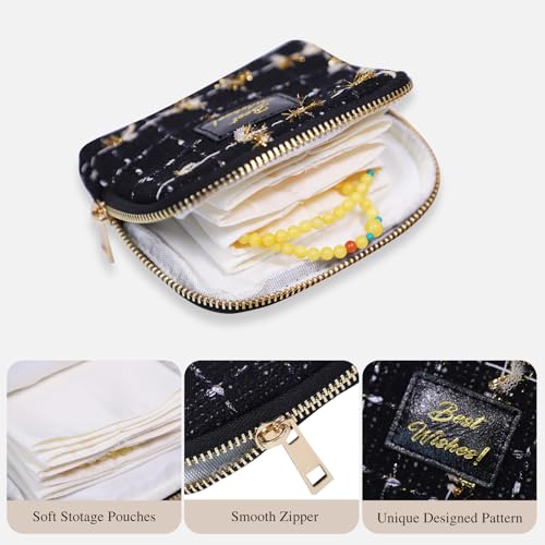 Stratalife Small Travel Jewelry Case, Qulited Storgae Pouch - color: Quilted Black-Gold