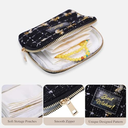 Stratalife Small Travel Jewelry Case, Qulited Storgae Pouch - color: Quilted Black-Gold