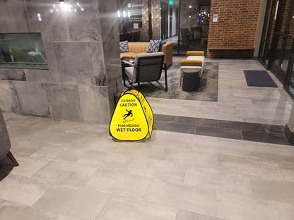Kraken Sign Co - EXTRA LARGE Pop-up Signs, Yellow 4-Sided English/Spanish Warnings, Pop-up Caution Wet Floor Sign 25 inch for Restaurant, Commercial and Industrial Safety (2 Pack) - size: 2 Pack
