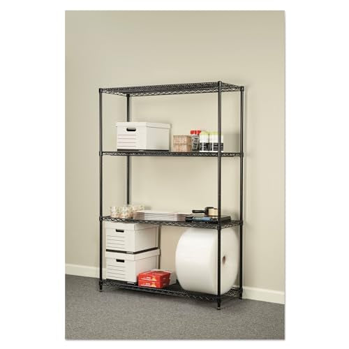 Alera ALE Industrial Heavy-Duty Wire Shelving Starter Kit, 4-Shelf, 48w x 18d x 72h, Black - color: Black, size: 48w x 18d x 72h