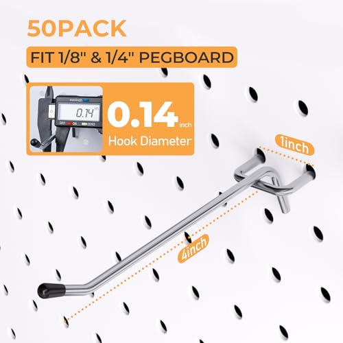 INCLY 50 Pack Pegboard Hooks, 4 Inch Metal Peg Board Hooks Accessories - color: Silver, size: 4 Inch