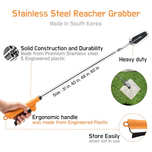 FTH Stainless Steel Grabber Reacher Pickup Tool Heavy Duty Trash Picker 31" - color: 31 Inch