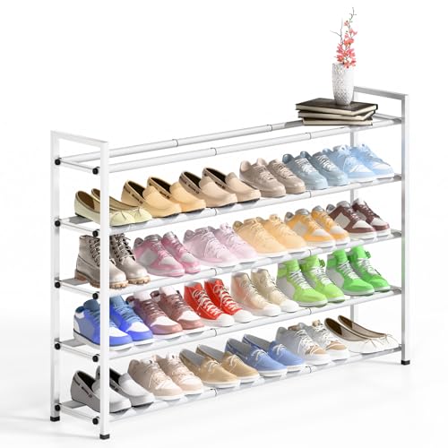 Bumusty 5 Tier Long Expandable Shoe Rack for Closet, White - color: White, size: 5-tier
