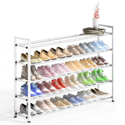 Bumusty 5 Tier Long Expandable Shoe Rack for Closet, White - color: White, size: 5-tier
