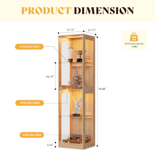 AMERLIFE 16-Inch RGB Glass Display Cabinet 70 H x 16 W x 16 D in - color: Wood, size: 16×16×70in