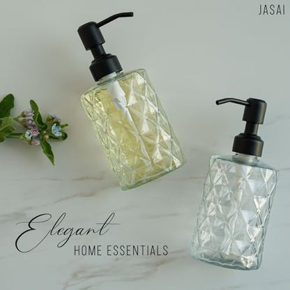 JASAI Diamond Design 12 Oz Glass Soap Dispenser with Black Pump - color: Clearglass-black Pump, style: Diamond