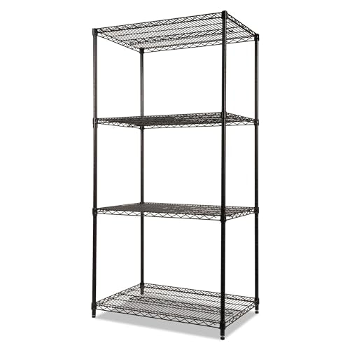 Alera NSF Certified Industrial Four-Shelf Wire Shelving Kit, 36w x 24d x 72h, Black - color: Black, size: 36" x 24" x 72"