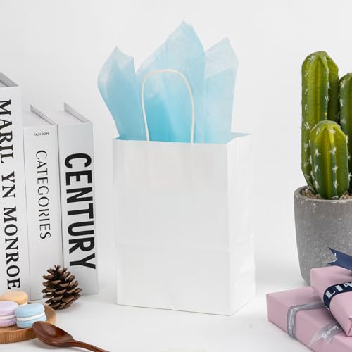 RACETOP Small White Gift Paper Bags 50 Pack 5.8x3.2x8.25 in with Handles - color: White, size: 1 Count (Pack of 50)