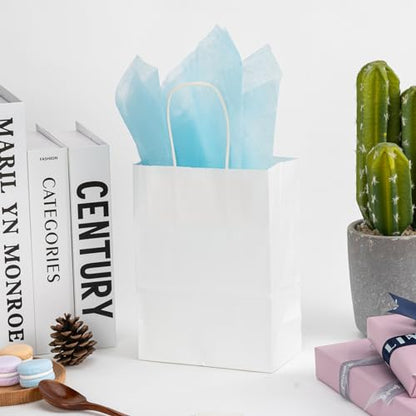 RACETOP Small White Gift Paper Bags 50 Pack 5.8x3.2x8.25 in with Handles - color: White, size: 1 Count (Pack of 50)
