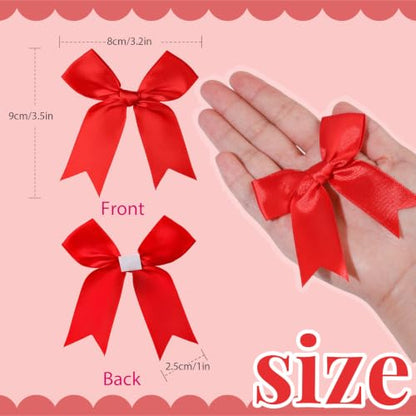 YGDZ Red Bows 3.3 Inch Self Adhesive Ribbon Satin Bow for Crafts, Gift Wrapping - color: Red