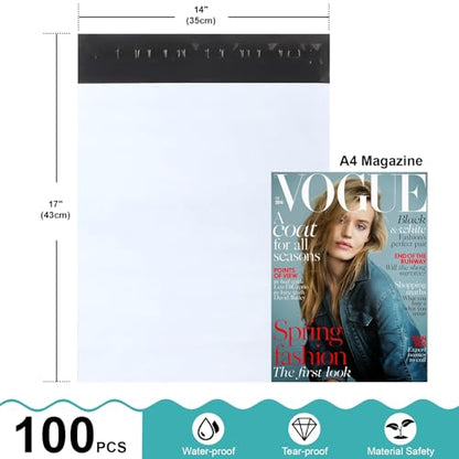 OausTect 14" x 17" White Poly Mailers Large Shipping Bags,100 Pcs Shipping Envolopes with Strong Self-sealing Adhesive Waterproof and Tear-Proof - size: 14x17-100 Pcs