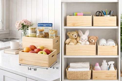 Unfinished Wooden Crates 4 Pack - Nesting Pine Wood Boxes with Handles - color: Unfinished