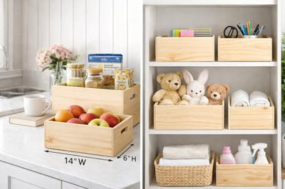 Unfinished Wooden Crates 4 Pack - Nesting Pine Wood Boxes with Handles - color: Unfinished