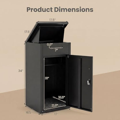 COSTWAY Large Outdoor Package Delivery Box Galvanized Steel Mailbox - size: 17.5" x 17.5" x 34"
