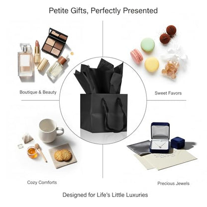 Papertide 12 Pack 6x6x6 inch Black Square Gift Bags with Tissue Ppaper - color: Black