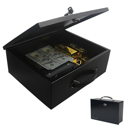 Yuanshikj Fireproof Key Lock Steel Security Safe Box, 0.28 Cu Ft, Black - size: M