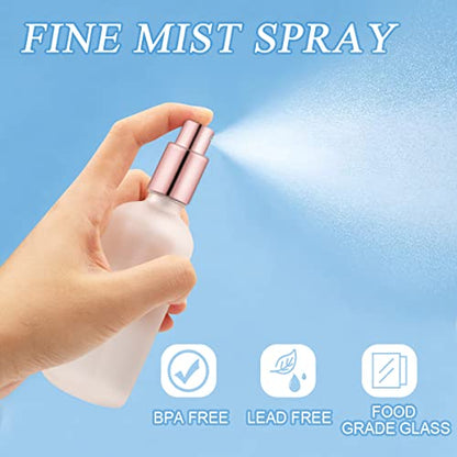 6 Pack 3.4 Oz Glass Spray Bottles,Empty Perfume Frosted Glass Fine Mist Atomizer,Refillable Small Travel Containers for Cleaning Products,Essential Oils,Body Sprays-Rose-Golden Sprayer