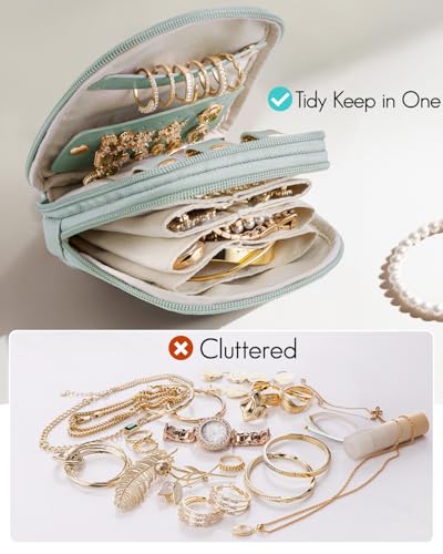 VLANDO 2-Layer Jewelry Travel Case for Necklaces,Rings,Earrings - color: Light Green