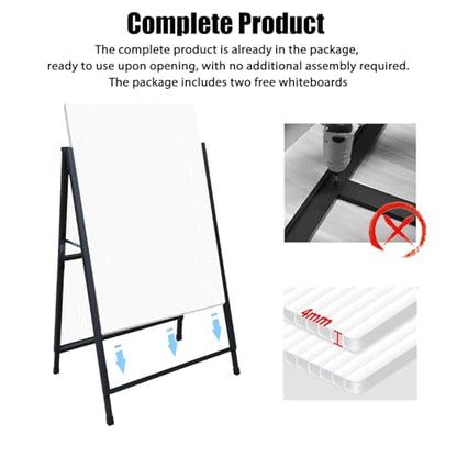 ZCHEN A Frame Sidewalk Sign, 24x36 Heavy Duty Metal Sandwich Board Sign Holder Outdoor, Double Sided Display for Outdoor Street Advertising, with 2 Corrugated Plastic Poster Boards