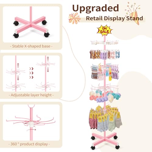 Flenpptly Retail Display Stand, 5-Tier Rotating Display Rack, Pink - color: Pink