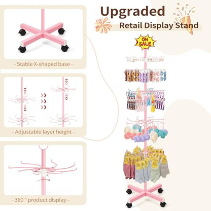 Flenpptly Retail Display Stand, 5-Tier Rotating Display Rack, Pink - color: Pink