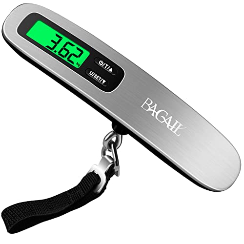 BAGAIL Digital Luggage Scale, 110lbs Hanging Baggage Scale with Backlit LCD Display, Portable Suitcase Weighing Scale, Travel Luggage Weight Scale with Hook, Strong Straps for Travelers - color: Silver