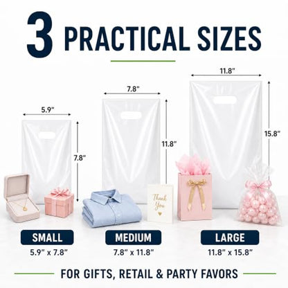 ysmile 5.9x7.8 Small White Die Cut Handle Plastic Party Favor Bags 100ct - color: White, size: 5.9x7.8 Inch (Pack of 100)