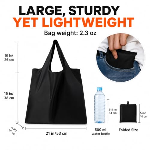 Reusable Grocery Bags 6 Pack, Foldable Shopping Bags with Pouch, Heavy Duty 50 LBS, Machine Washable Travel Totes - color: Black