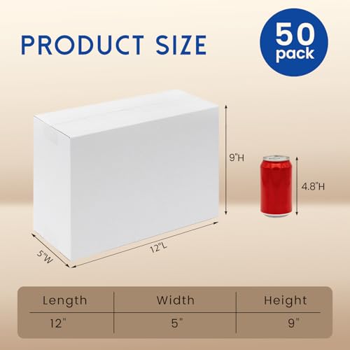Mefleet 12x5x9" Shipping Boxes 50 Pack Corrugated Cardboard Box White - size: 12x5x9 inches (50 Pack)