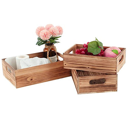 Wooden Crates for Display,Decorative Box Rustic,Rectangle Baskets Container - size: 3Pack(L+M+S)