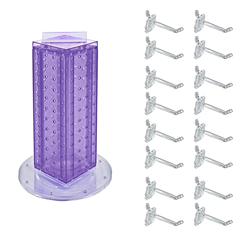 Azar Displays 700220-PUR-2C16 Four-Sided 4”W x 12” Revolving Pegboard Tower Kit Counter Display with 16-Pack of 2 inch Locking Hooks, Purple - color: Purple, style: Pegboard + Hooks