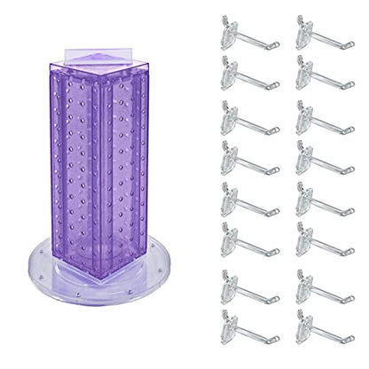 Azar Displays 700220-PUR-2C16 Four-Sided 4”W x 12” Revolving Pegboard Tower Kit Counter Display with 16-Pack of 2 inch Locking Hooks, Purple - color: Purple, style: Pegboard + Hooks