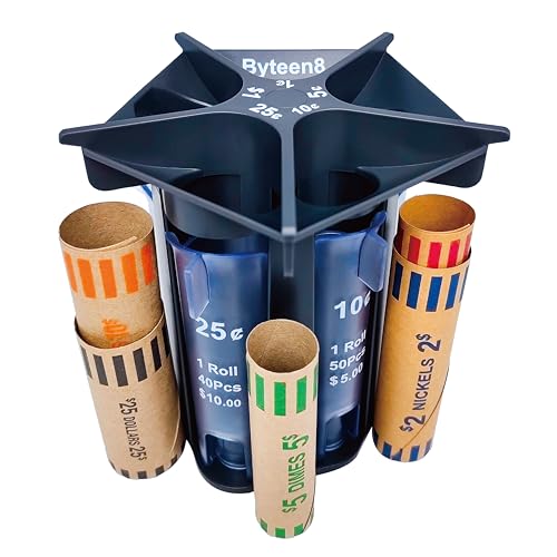 Byteen8 Coin Counter Coin Sorter with Coin Wrappers, Change Roller Machine