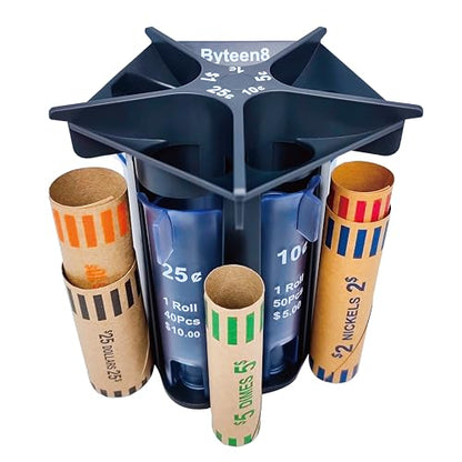 Byteen8 Coin Counter Coin Sorter with Coin Wrappers, Change Roller Machine