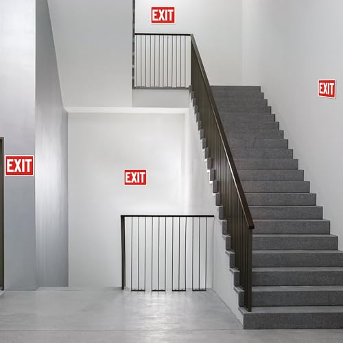 5 Pack Exit Signs, Exit Sign Stickers for Door and Wall Mount - High Visibility Safety Sign, Premium Self-Adhesive Vinyl Easy to Install (Red) - color: Exit Sign Red