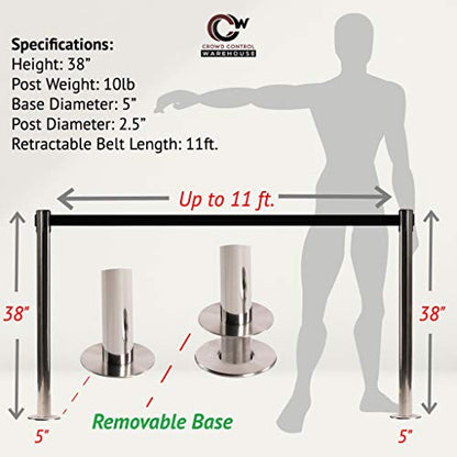 CCW RRBB-100 Retractable Belt Barrier Stanchions, 2-Pack, 11 Ft Maroon Belt - color: Maroon, size: Satin Stainless Steel