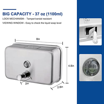 Commercial Soap Dispenser Wall Mount Stainless Steel, Horizontal - size: Horizontal