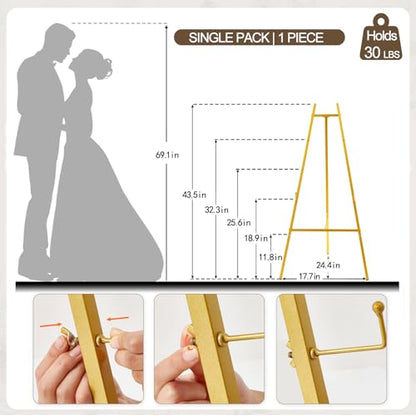 Gold Easel Stand for Signs , 43.5" Heavy Duty Metal Easel Stand - size: high--43.5"