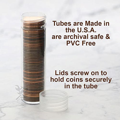 OnFireGuy 10pcs Coin Storage Tubes | Penny/Cent Coin Tubes Round Clear Tubes with Screw-on Lid Made in USA by Edgar Marcus - size: Penny/Cent