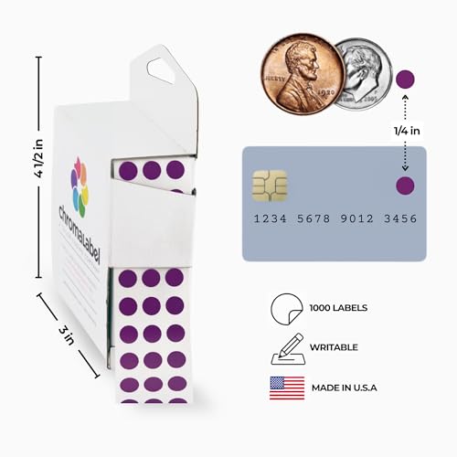 ChromaLabel Small Dot Stickers, 1/4 Inch Purple, 1000/Box - color: Purple, size: 1/4"