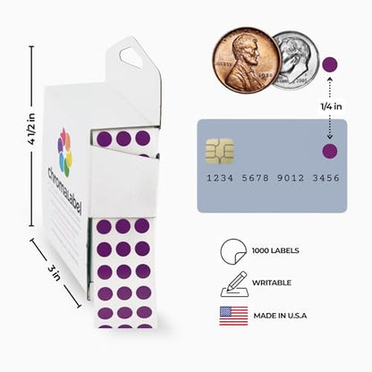 ChromaLabel Small Dot Stickers, 1/4 Inch Purple, 1000/Box - color: Purple, size: 1/4"
