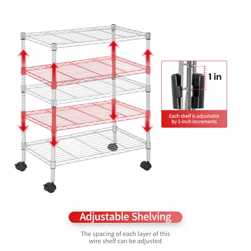 Dopinmin Wire Shelving Storage Shelves Commercial-Grade Adjustable Wire Shelving Unit Heavy Duty Metal Rack and 2” Wheel Casters Adjustable NSF Wire Shelf